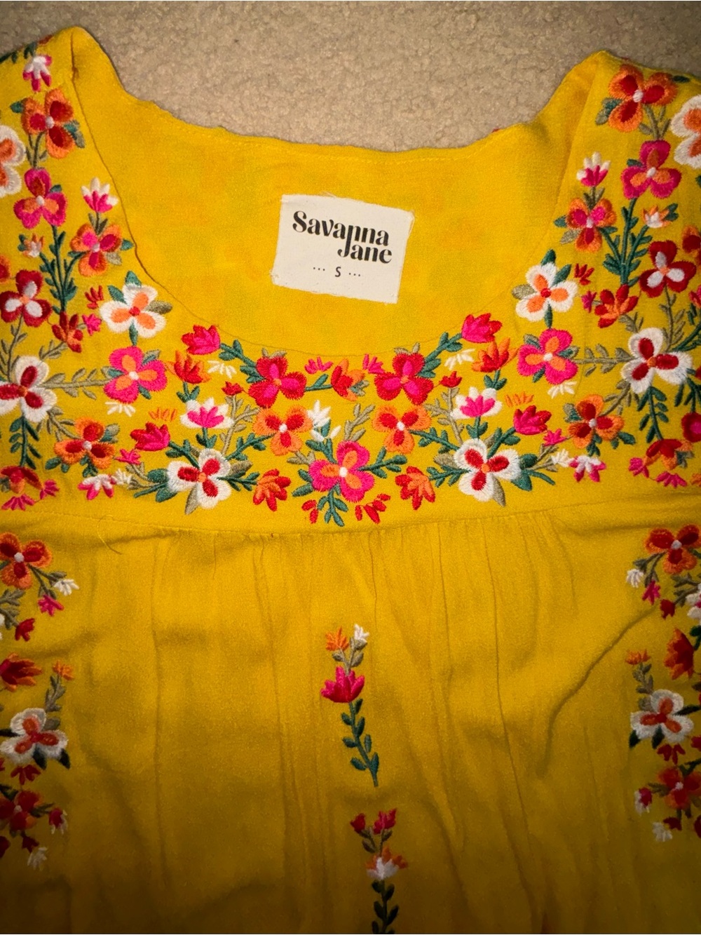 Savanna Jane Bright Yellow Embroidered Floral Women’s Top - Picture 3 of 3